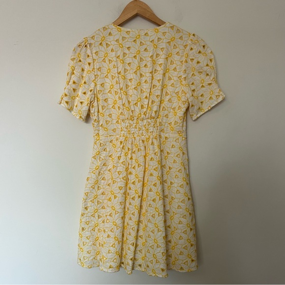 Ever New Yellow Embroidered Puff Sleeve Mini Dress Fit and Flare Coquette Size 4 - Picture 11 of 15